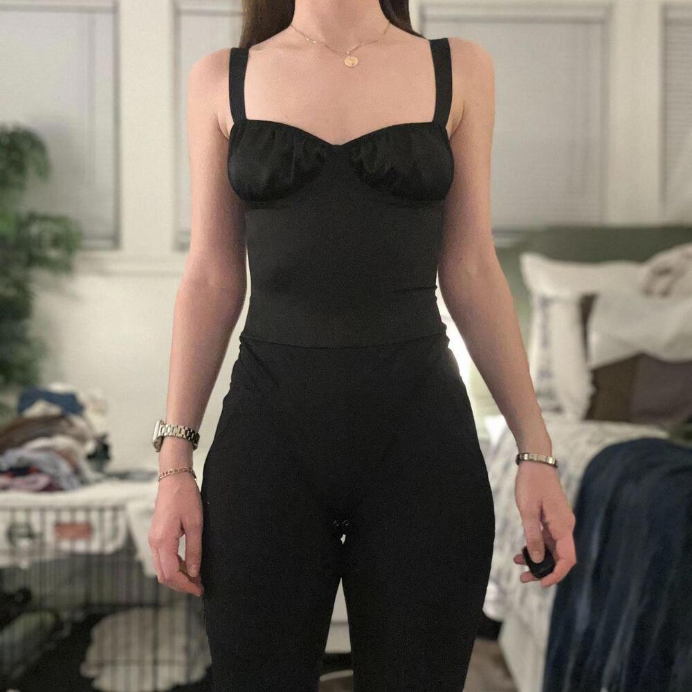 WeWoreWhat Black Satin Bodysuit